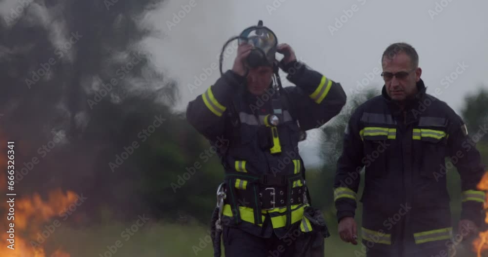 Firefighters fight the fire flame to control fire not to spreading out. Firefighter industrial and public safety concept. Traffic or car accident rescue and help action. Firefighters fight the fire flame to control fire not to spreading out. Firefighter industrial and public safety concept. Traffic or car accident rescue and help action.