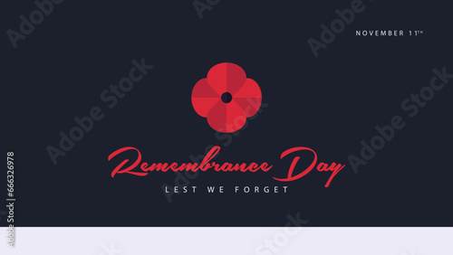 Remembrance day let us forget. Vector illustration of poppies from origami paper. November 11. Suitable for banners, web, social media, greeting cards etc photo