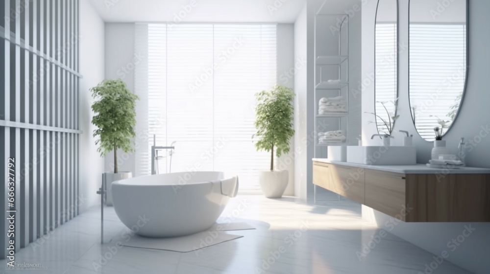 Fototapeta premium Modern bathroom interior light key background generative ai