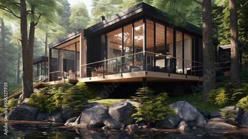 modern home in forest UHD 8k generative ai