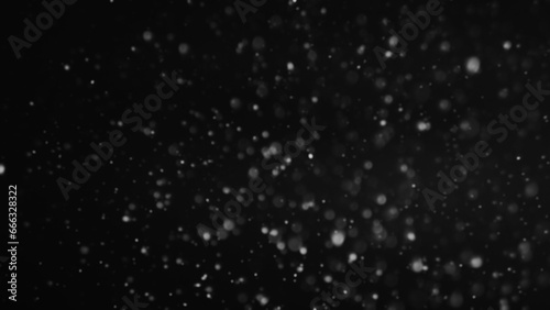 Snowflakes flying. Winter night. Abstract illustration of mysterious glowing sky ice crystals falling on dark free space background.