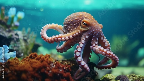 octopus in the coral reef animals of the underwater generative ai