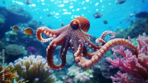 octopus in the coral reef animals of the underwater generative ai