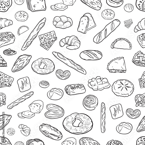 seamless bakery background outline style 
