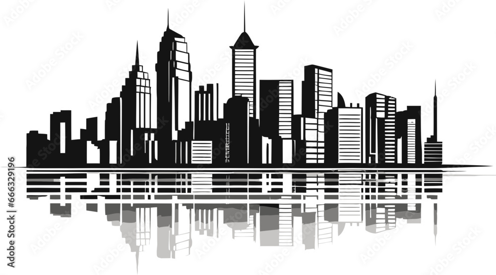 Fototapeta premium Elegance in the Night Cityscape Vector Design Sculpted Urban Beauty Black and White Art