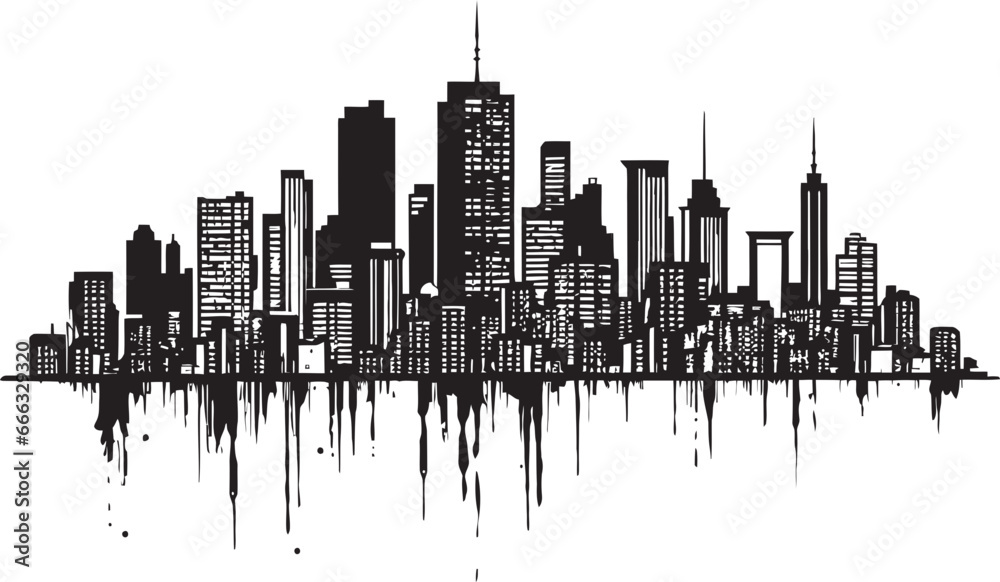 Sculpted Skylines at Midnight Black City Art Nocturnal Beauty Unveiled Monochrome Vector Craft