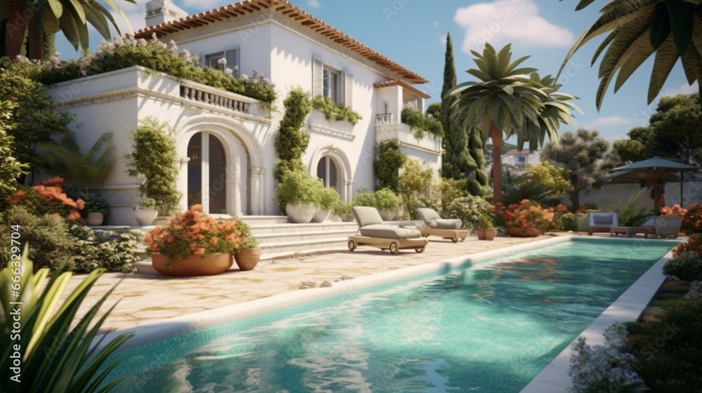 realistic Traditional mediterranean white house with generative ai