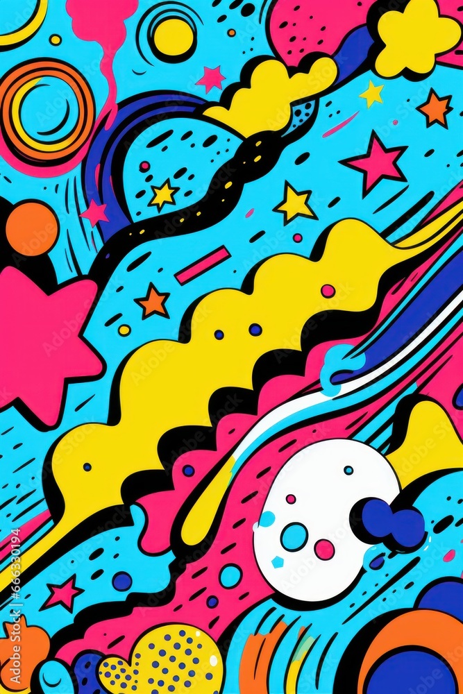 Obraz premium Doodle Art Illustration for Merchandise Clothing, Fashion Textile, Sport Clothes Design Printing, Street Art Graffiti Pattern, Colorful Abstract Background