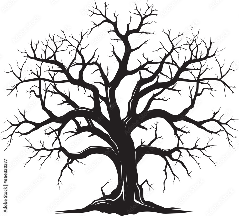 Fototapeta premium Natures Farewell Monochromatic Depiction of a Lifeless Tree Shadows of Decay A Black Vector Dead Trees Remnants