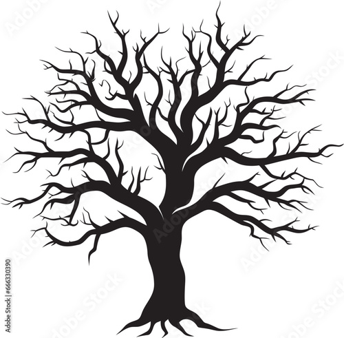 Fading Echoes Monochromatic Tribute to a Dead Tree Silent Reverie Black Vector Depiction of a Lifeless Tree
