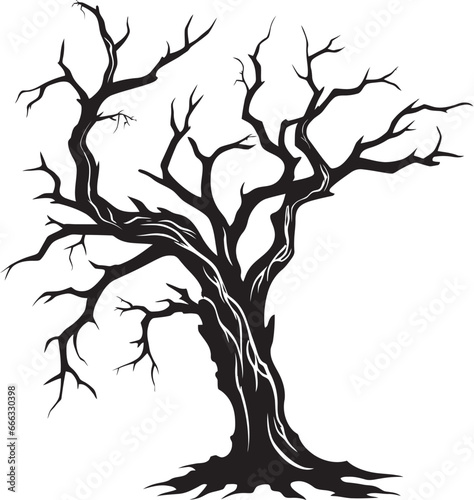 Silent Reverie Black Vector Depiction of a Lifeless Tree Lingering Shadows Monochrome Artistry of a Dead Tree photo