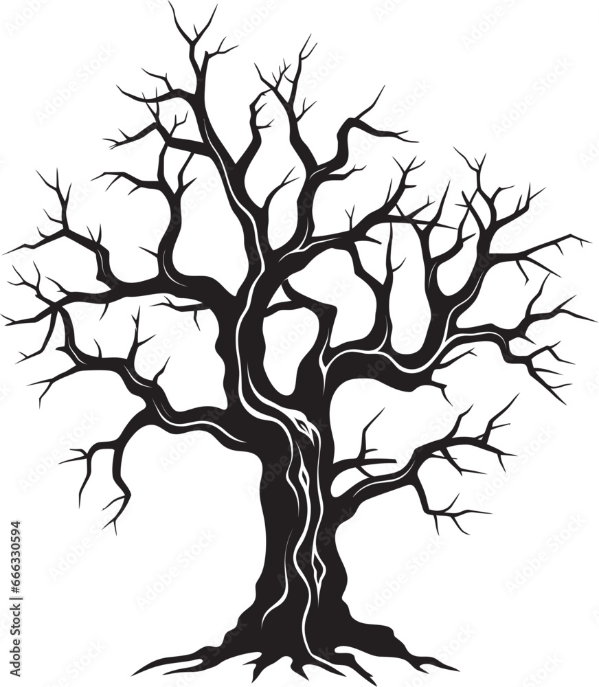 Fading Serenity Tribute to a Decaying Tree in Black Vector Shadows of Solitude Monochrome Artistry of a Lifeless Tree