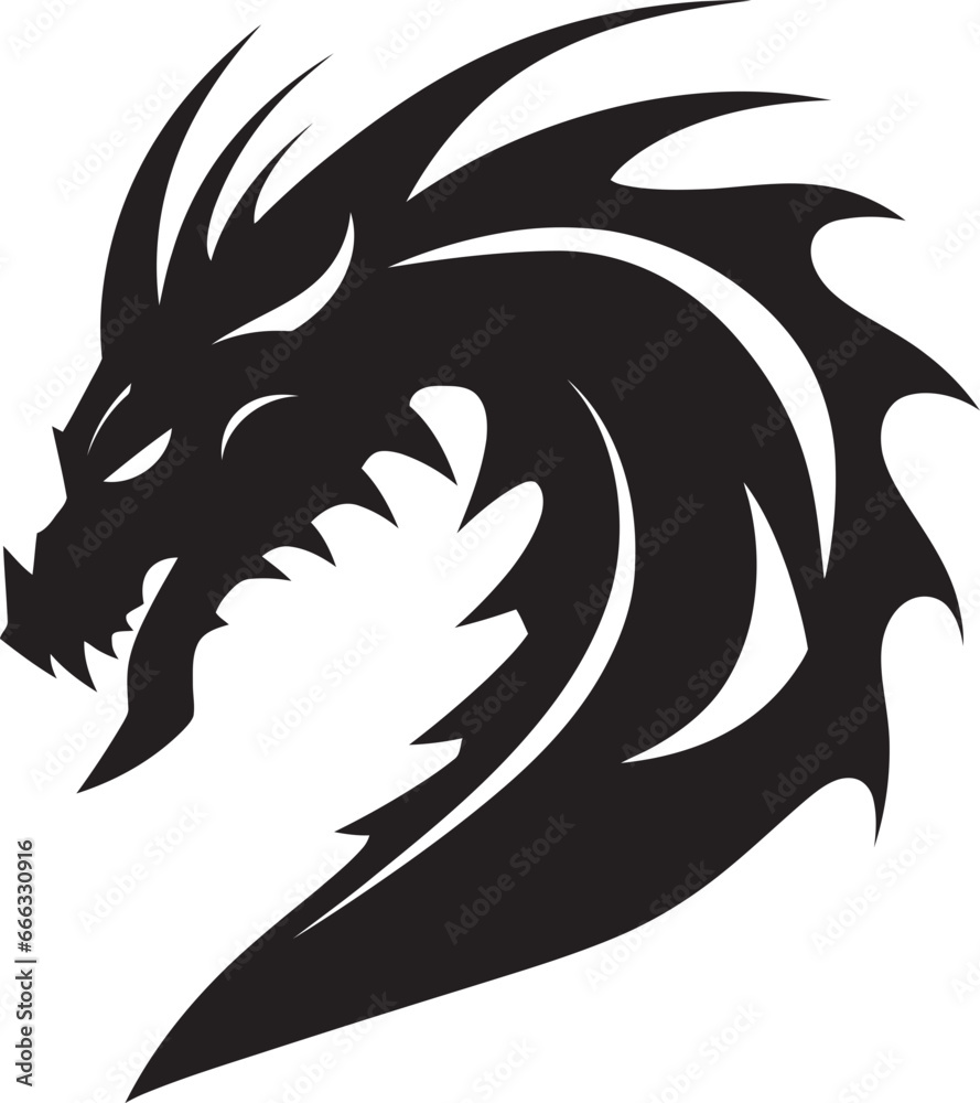 Obraz premium Shadowy Conquest Black Vector Display of the Dragons Majesty Ruthless Roar Monochromatic Dragons Vector Elegance