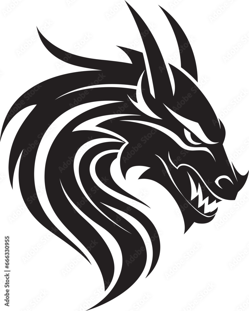Ruler of Darkness Monochrome Vector Majesty of the Dragon Winged Menace Black Vector Eerie Roar of the Dragon