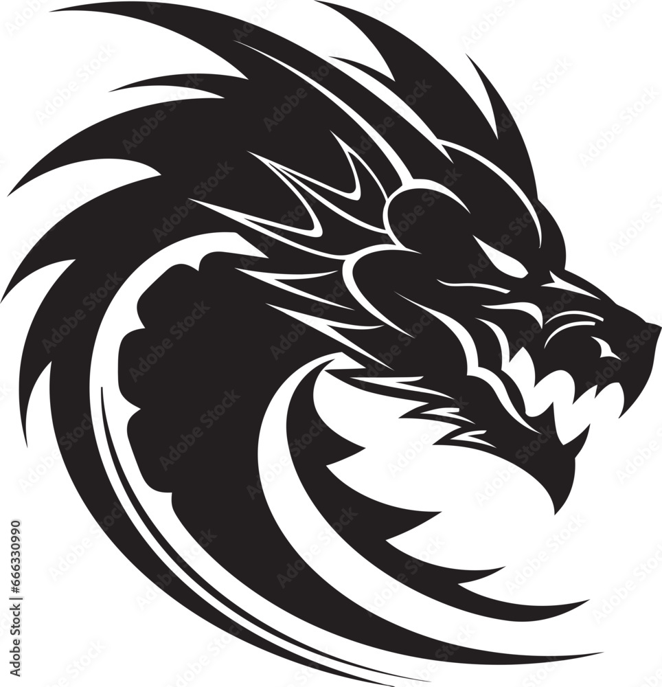 Obraz premium Midnight Sovereign Black Vector with Eerie Majesty of the Dragon Black Serpents Reign Monochrome Vector of the Dragons Power