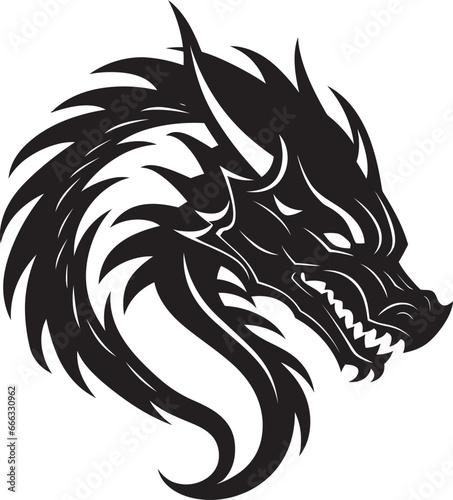 Shadowy Beast Black Dragons Majesty in Vector Form Mythical Power Monochrome Vector Charm of the Dragon
