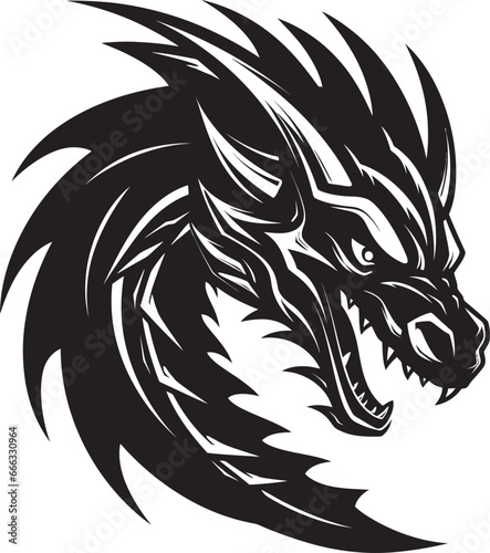 Black Serpents Reign Monochromatic Vector of the Dragons Power Mystical Guardian Vector Depiction of the Monochrome Dragon