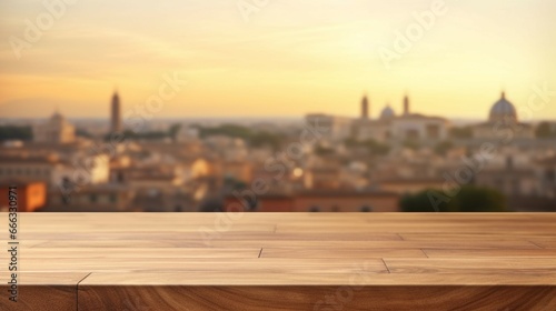 The empty wooden table top with blur background generative ai © Abonti