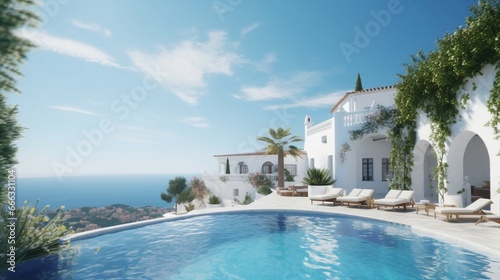 Traditional mediterranean white house with pool generative ai © Abonti