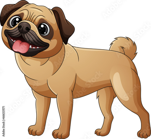 Cute pug dog cartoon isolated on white background