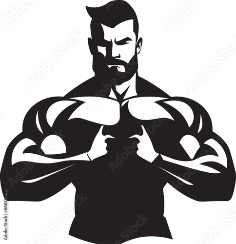 Defined Physique Black Vector Tribute to Flexing Triumph Strength Unleashed Monochrome Vector of Muscular Prowess