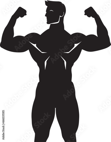 Flexing Majesty Black Vector of Muscular Triumph Defined Physique Monochromatic Artistry in Bodybuilding
