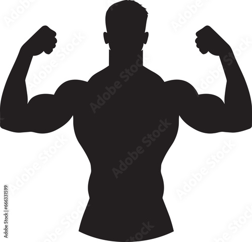 Defined Physique Monochromatic Artistry in Bodybuilding Strength Unleashed Black Vector Depiction of Flexing Prowess