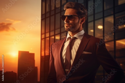 businessman in front of building