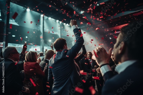 "Exuberant Celebration with Confetti at a Nighttime Event: