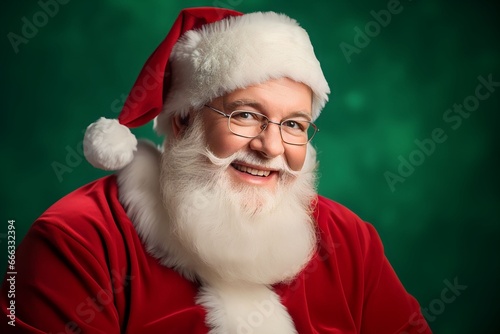 Portrait of Santa Claus isolated green background