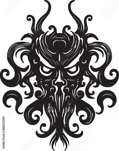 Fearsome Apparition Monochromatic Vector Tribute to the Unspeakable Eldritch Fright Black Vector Showcasing Grotesque Abomination photo