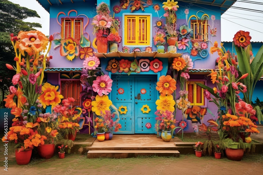 A resident decorates their home with colorful designs for Brazil's lively carnival celebration. Generative AI