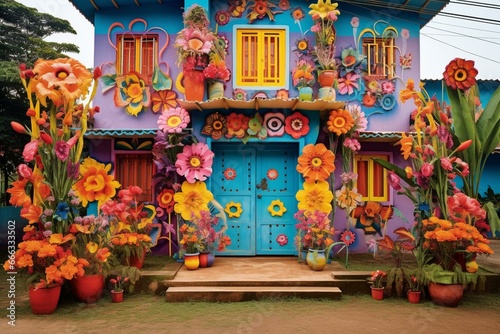 A resident decorates their home with colorful designs for Brazil's lively carnival celebration. Generative AI