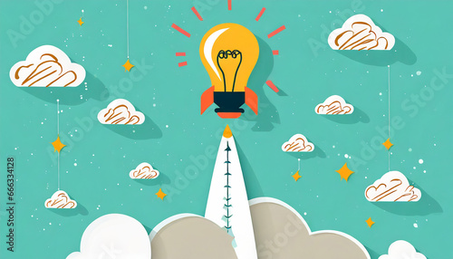 Wallpaper Mural Idea light bulb flying to the sky like a rocket - Flat lay Torontodigital.ca