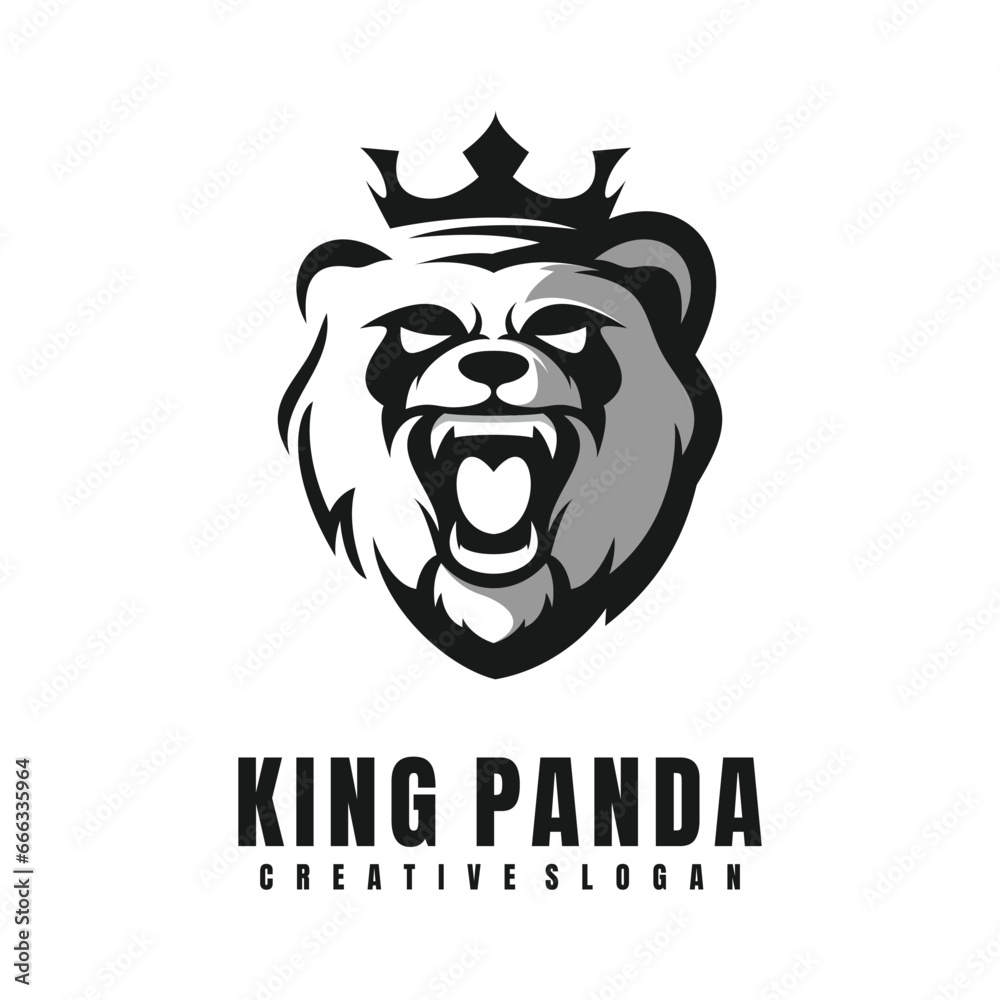 Head King Panda Mascot Logo