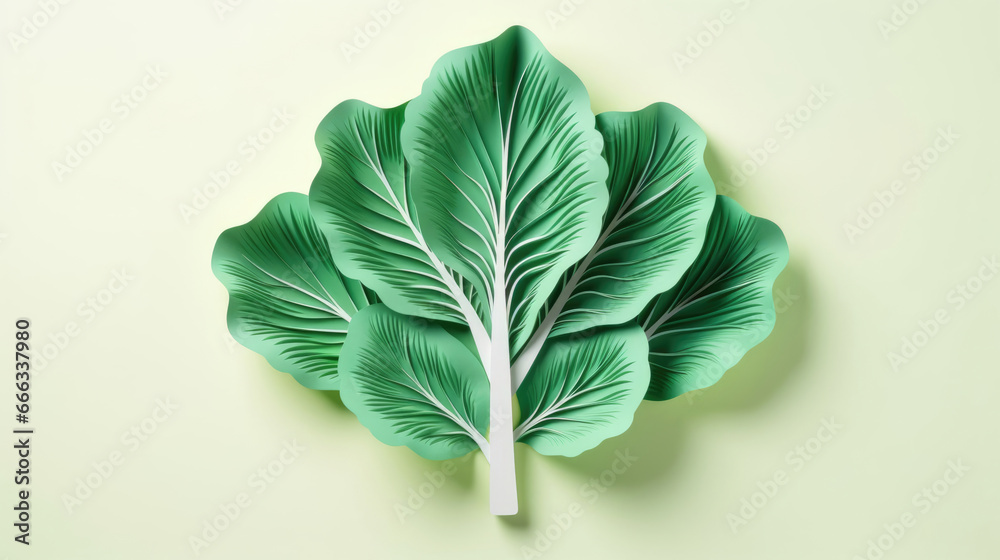 Bok choy made in paper cut craft,  Layered paper,  Paper craft,  Minimal design,  Pastel color - obrazy, fototapety, plakaty 