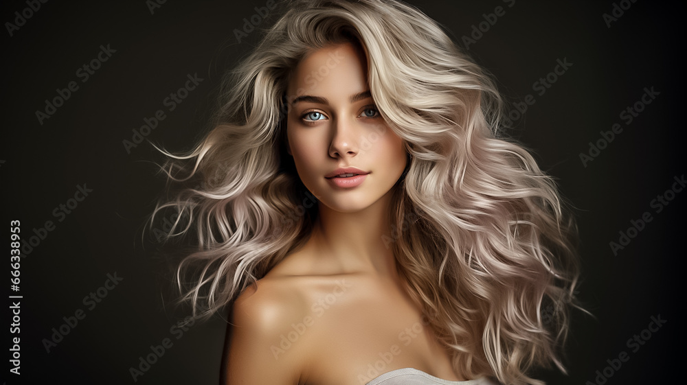 closeup of beautiful young female model woman shaking her beautiful blonde hair hair in motion. White theme on white background . closeup of beautiful young female model woman shaking her beautiful blonde hair hair in motion. White theme on white background .