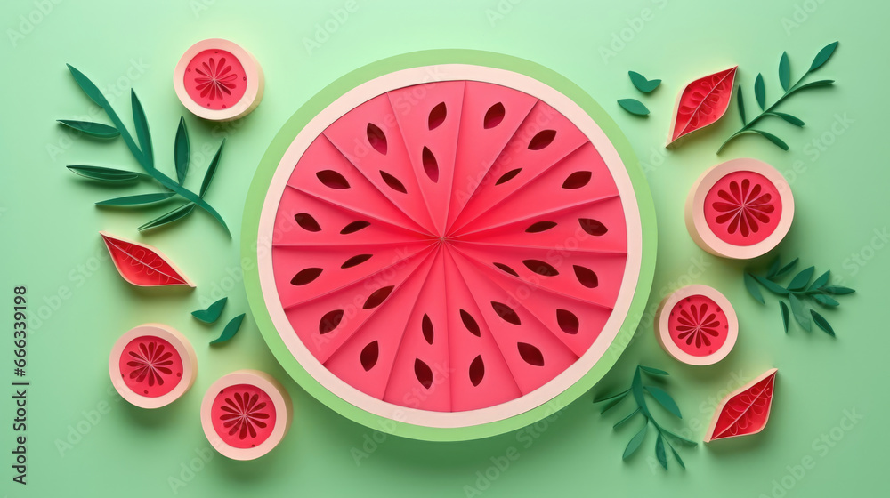 Watermelon made in paper cut craft, Layered paper, Paper craft, Minimal design, Pastel color Watermelon made in paper cut craft, Layered paper, Paper craft, Minimal design, Pastel color