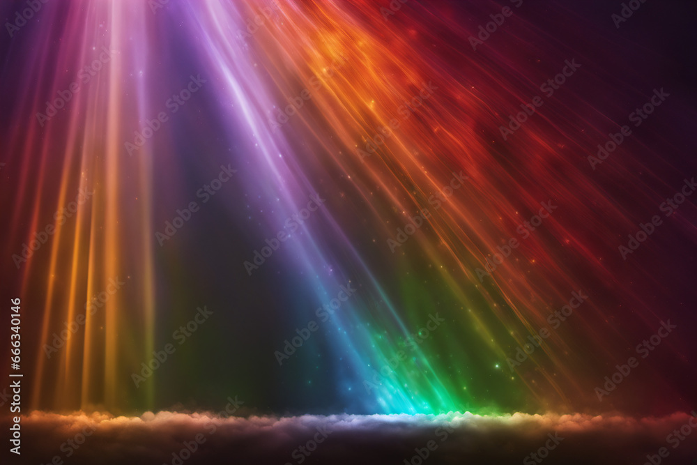 Mesmerizing rainbow lights shine on a black background