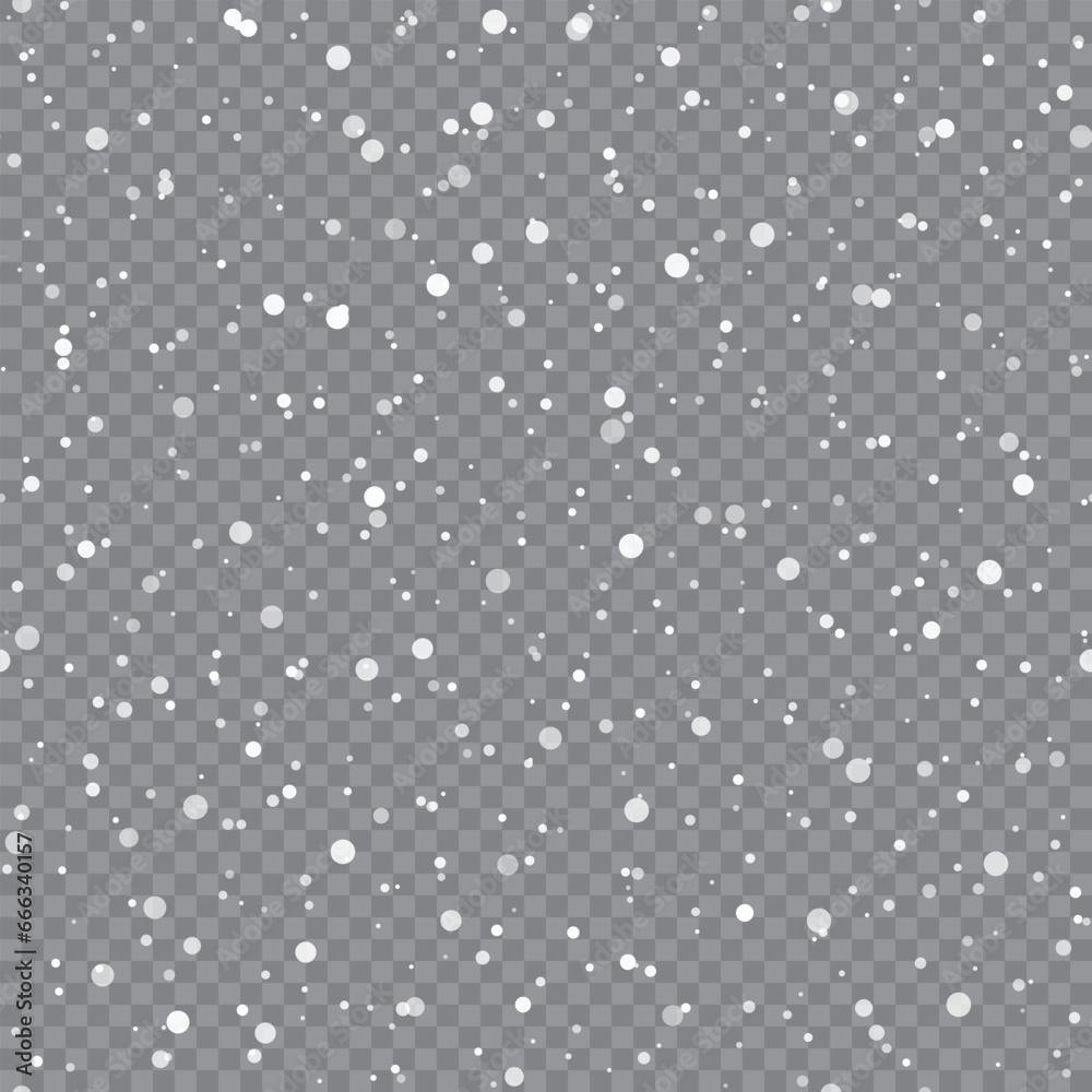 Seamless Xmas pattern with falling snowflakes on transparent background. Vector