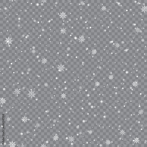 Seamless Xmas pattern with falling snowflakes on transparent background. Vector © Azad Mammedli