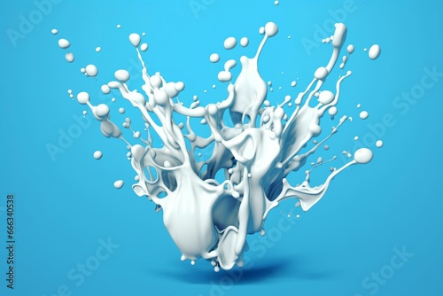 Abstract milk splash shapes on blue background. Generative AI