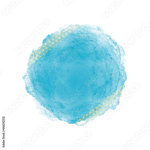和柄飾り枠の水彩の丸いフレーム　ブルー photo