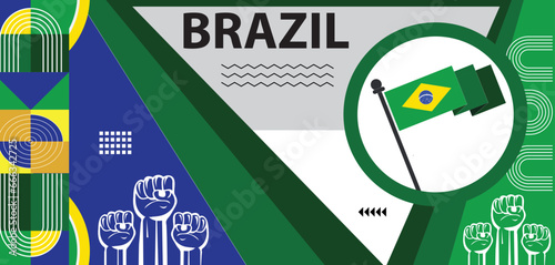 Brazil national day banner Design, national day banner with flag brazil,Brazilian people. Sports Games Supporters Vector.eps