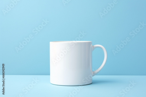 White Ceramic Mug on Light Blue Background