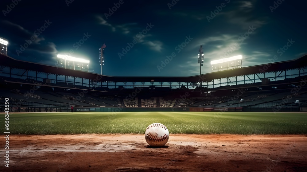 baseball in a baseball field ai generated art - obrazy, fototapety, plakaty 