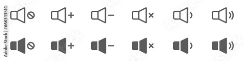 Sound icon set. collection of sound volume controls up, down or mute. Sound volume symbol. Audio sound icon. stock vector