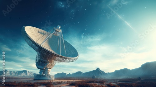 Large parabolic antenna against a beautiful sky photo