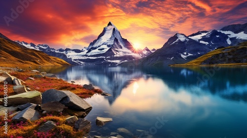 Bachalpsee lake. Highest peaks Eiger, in famous location. Switzerland alps © Muhammad