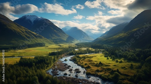 landscape view of scotland and glen etive from an aerial viewpoint in panoramic landscape formata photo